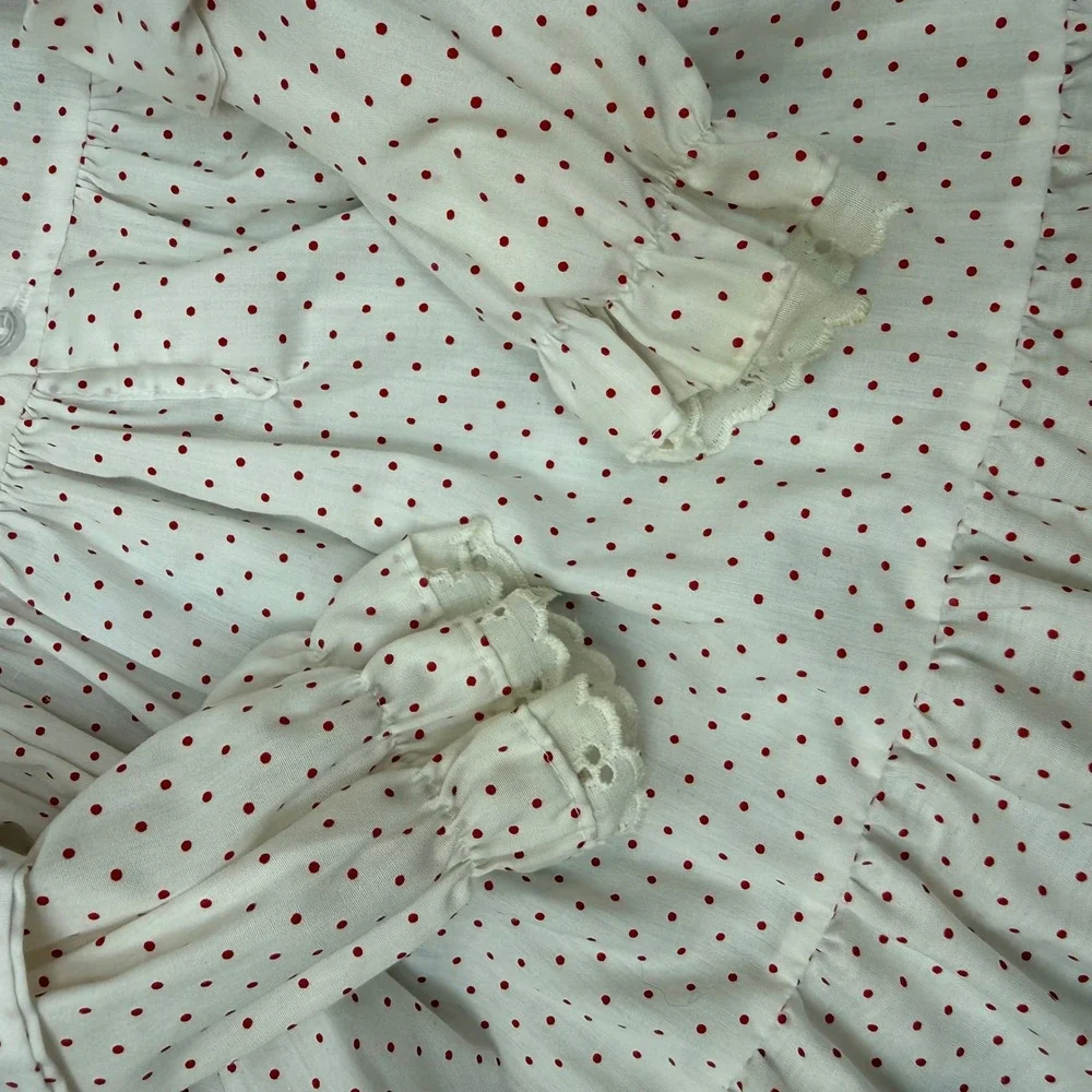 Vintage Polly Flinders Hand‑Smocked Heart Polka Dot Dress White/Red Kids Size 4